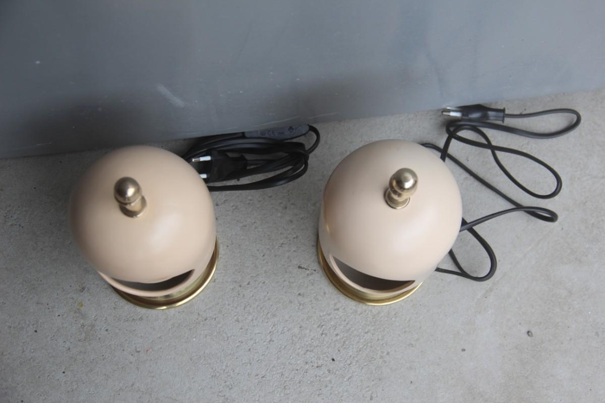 Pair of Oval Table Lamp Midcentury Italian Design Brass Gold Ceramic Eclipse 4