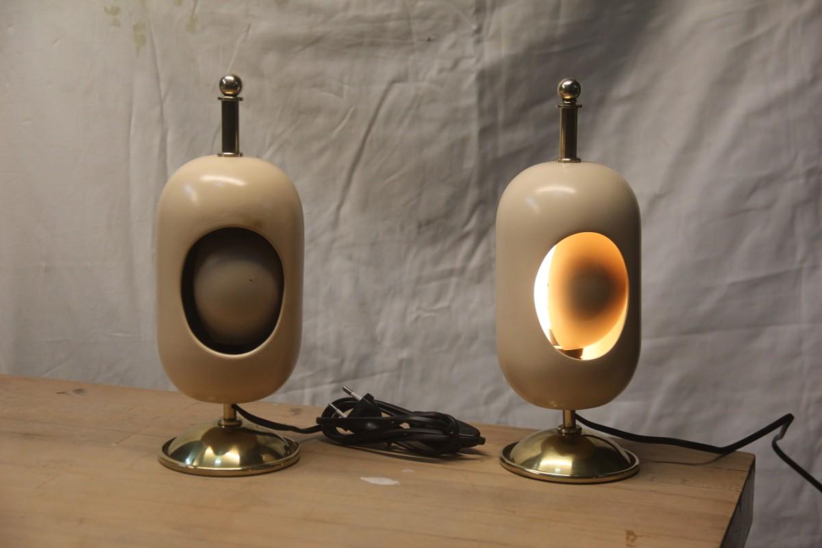 Pair of Oval Table Lamp Midcentury Italian Design Brass Gold Ceramic Eclipse 5