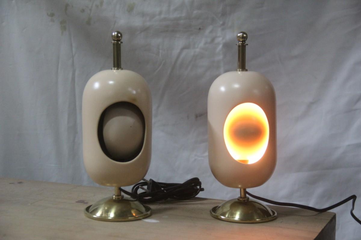 Pair of Oval Table Lamp Midcentury Italian Design Brass Gold Ceramic Eclipse 6