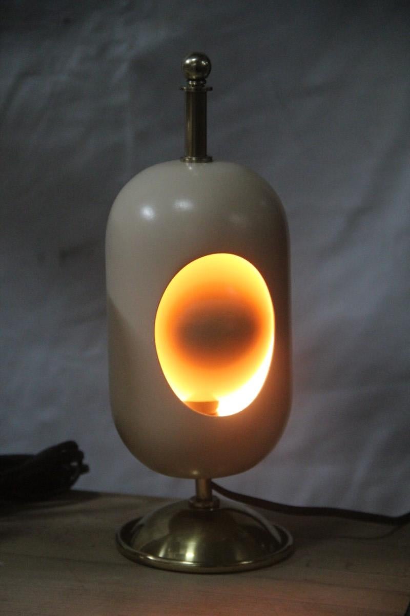 Pair of Oval Table Lamp Midcentury Italian Design Brass Gold Ceramic Eclipse 8