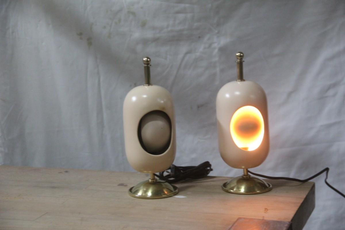 Pair of Oval Table Lamp Midcentury Italian Design Brass Gold Ceramic Eclipse 9
