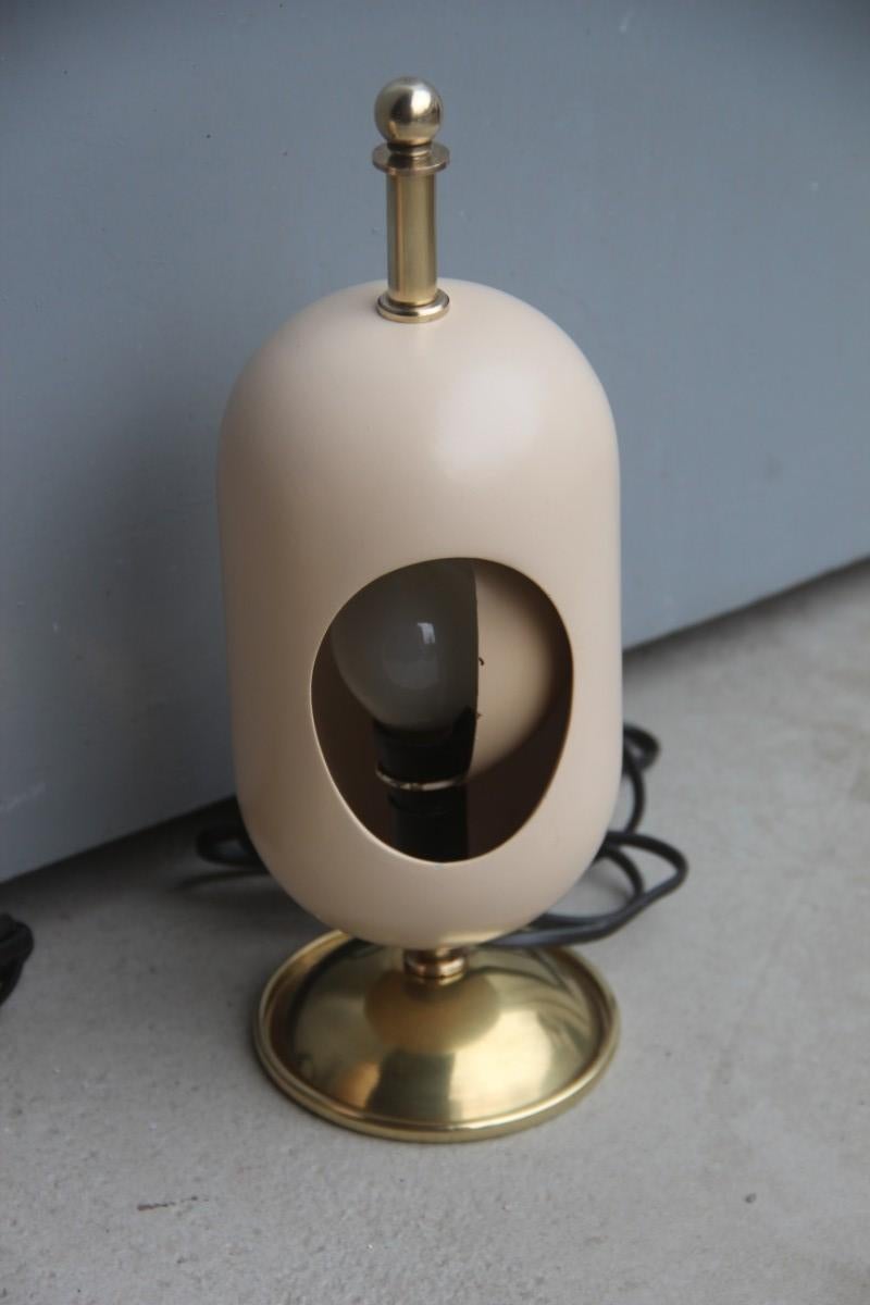 Mid-Century Modern Pair of Oval Table Lamp Midcentury Italian Design Brass Gold Ceramic Eclipse
