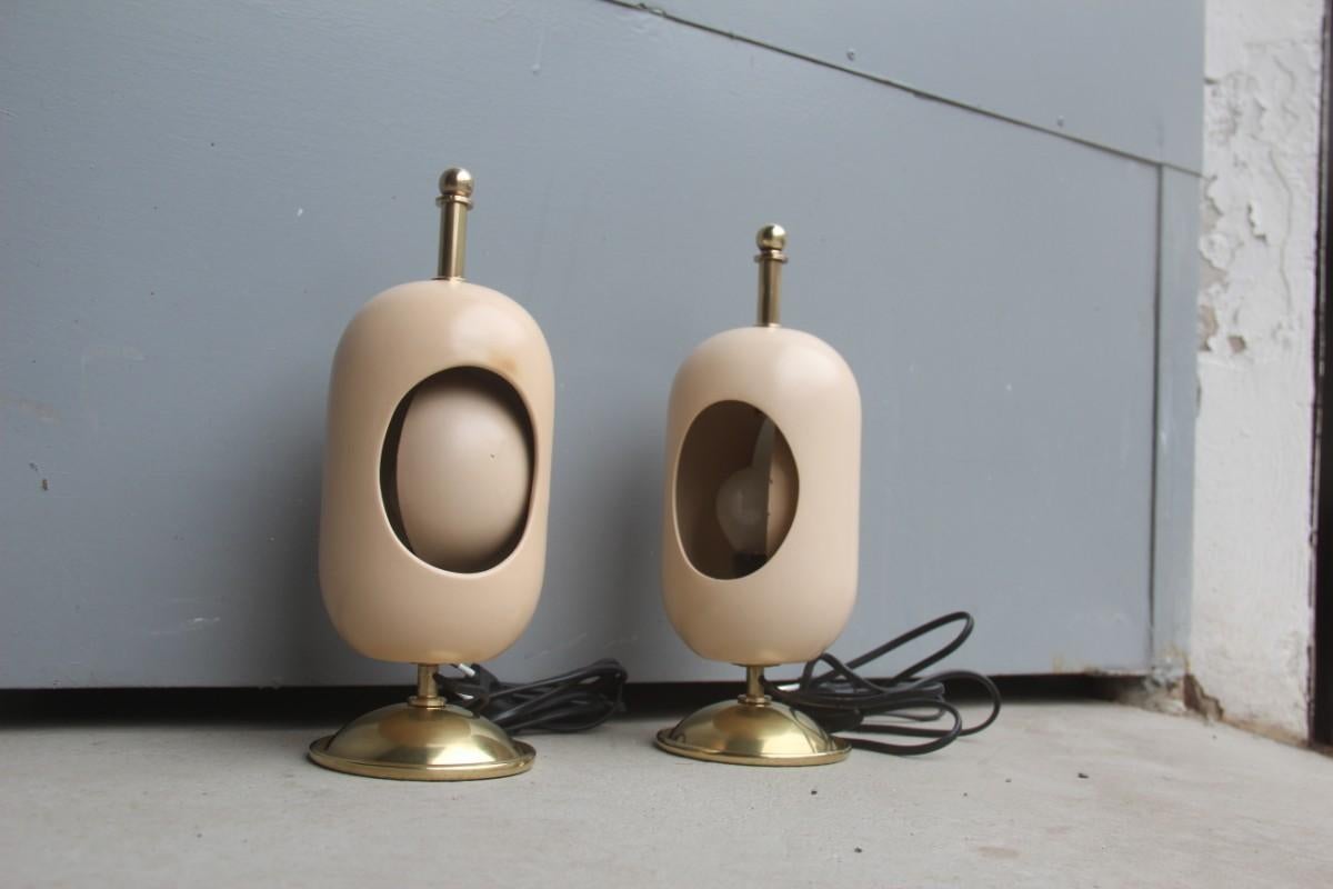 Pair of Oval Table Lamp Midcentury Italian Design Brass Gold Ceramic Eclipse 2