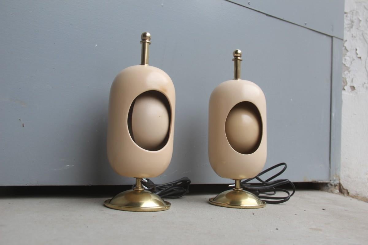 Pair of Oval Table Lamp Midcentury Italian Design Brass Gold Ceramic Eclipse 3
