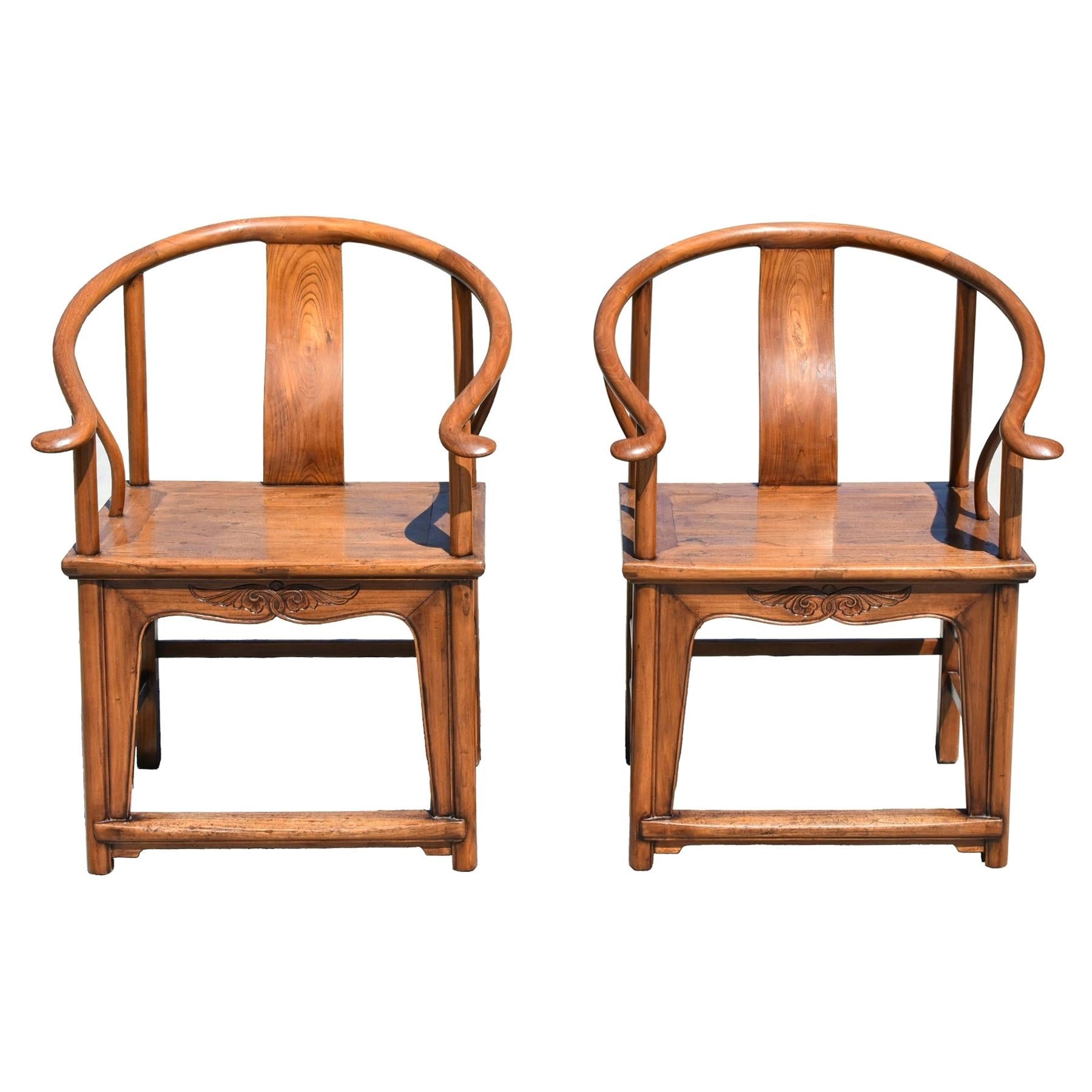 Pair Oversize 19th Century Chinese Horseshoe Chairs