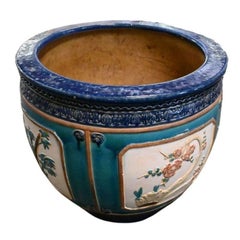 Pair Oversize Painted Ceramic Planters