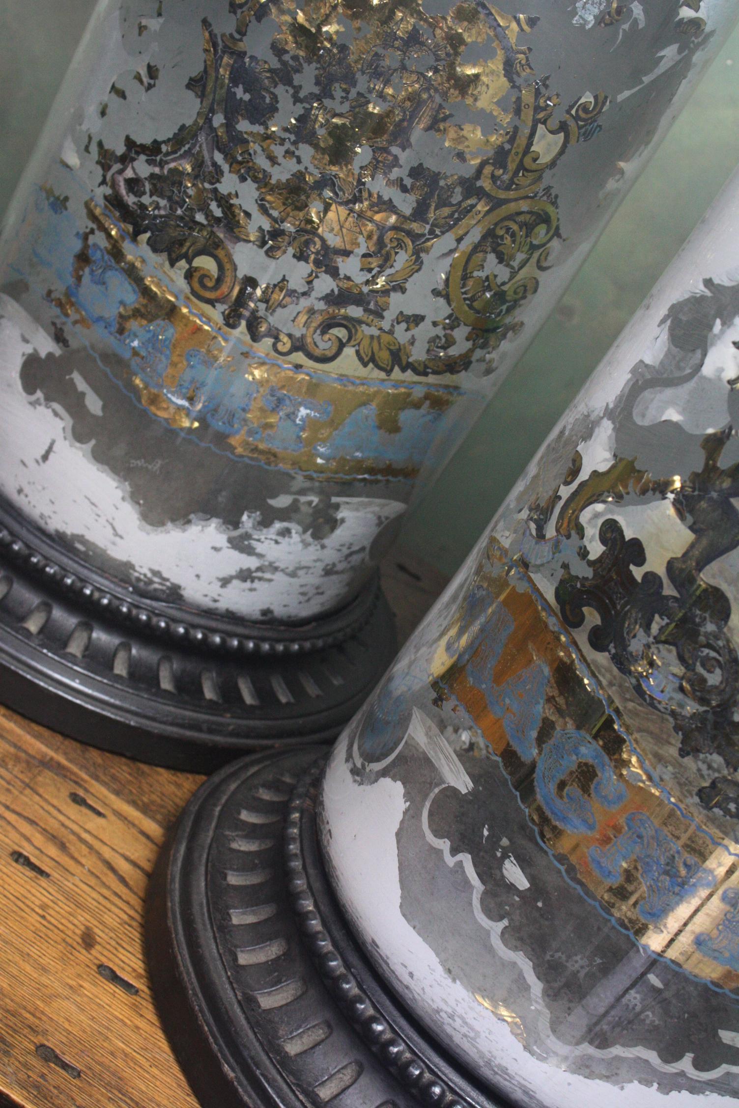 19th Century Pair Oversized Chemist Apothecary Species Dispensing Jar Verre Eglomise