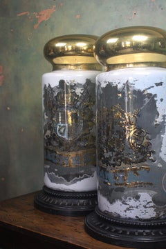 Pair Oversized Chemist Apothecary Species Dispensing Jar Verre Eglomise