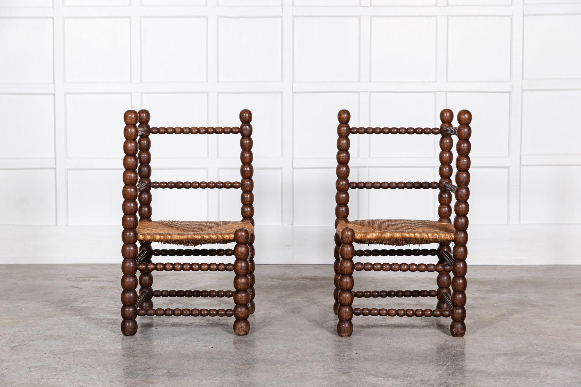 Pair Oversized 19th C French Oak Bobbin Chairs 6