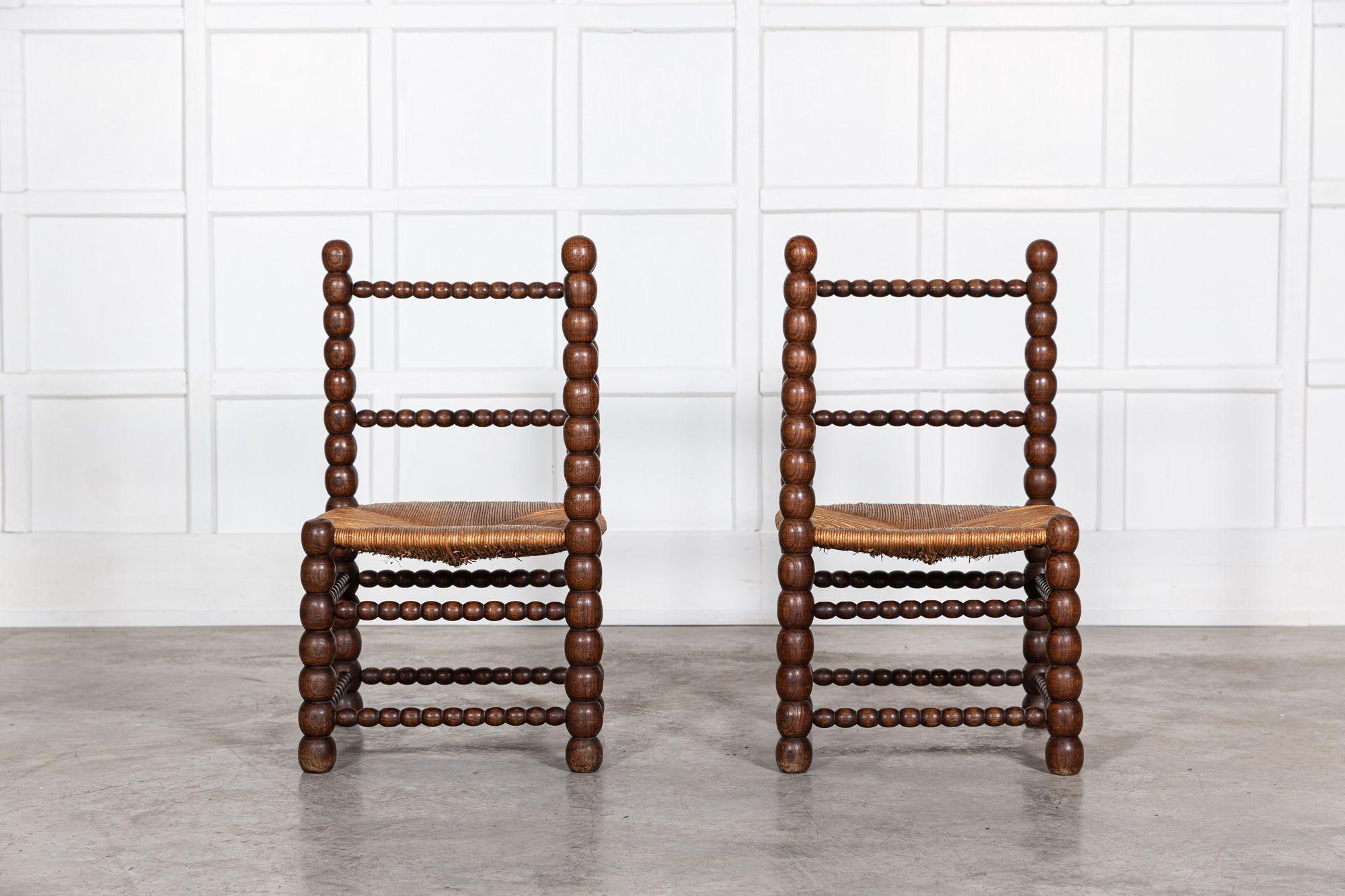 Pair Oversized 19th C French Oak Bobbin Chairs 8