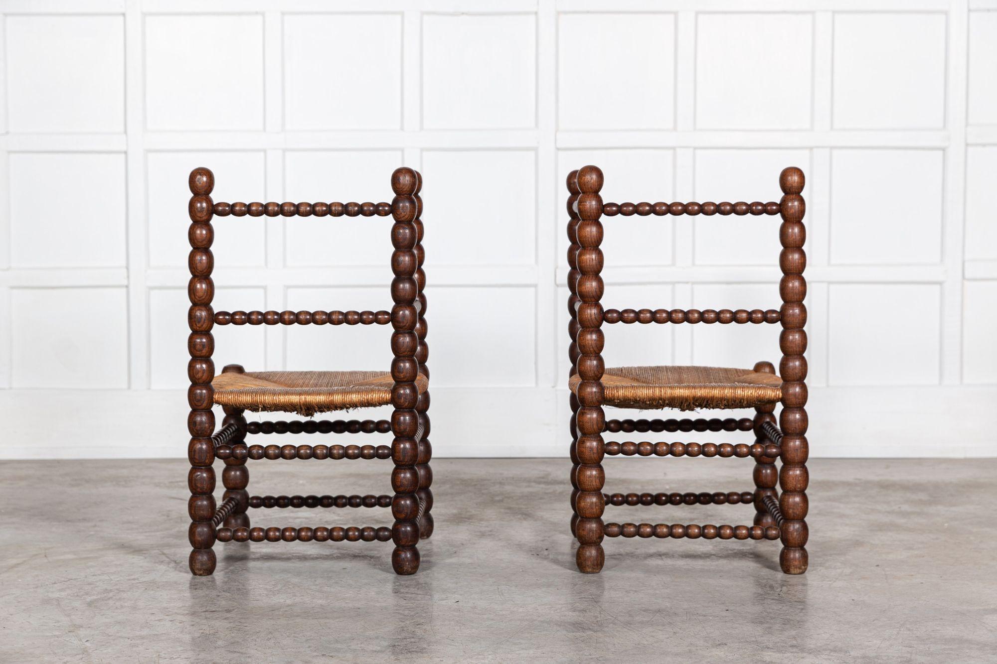 Pair Oversized 19th C French Oak Bobbin Chairs 10