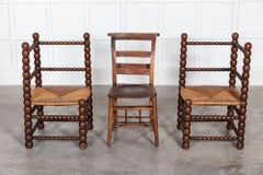 Pair Oversized 19th C French Oak Bobbin Chairs