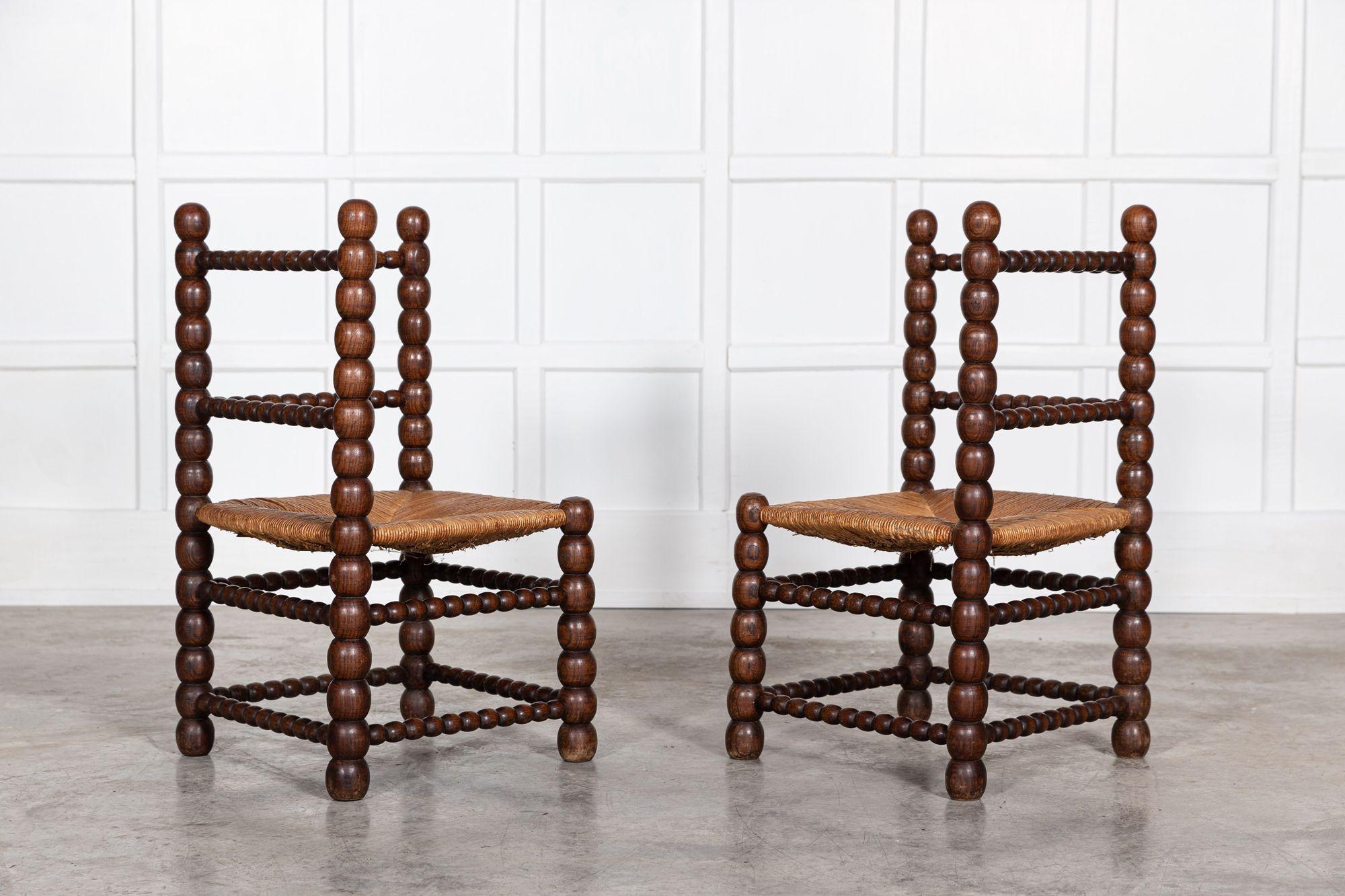 Pair Oversized 19th C French Oak Bobbin Chairs 2