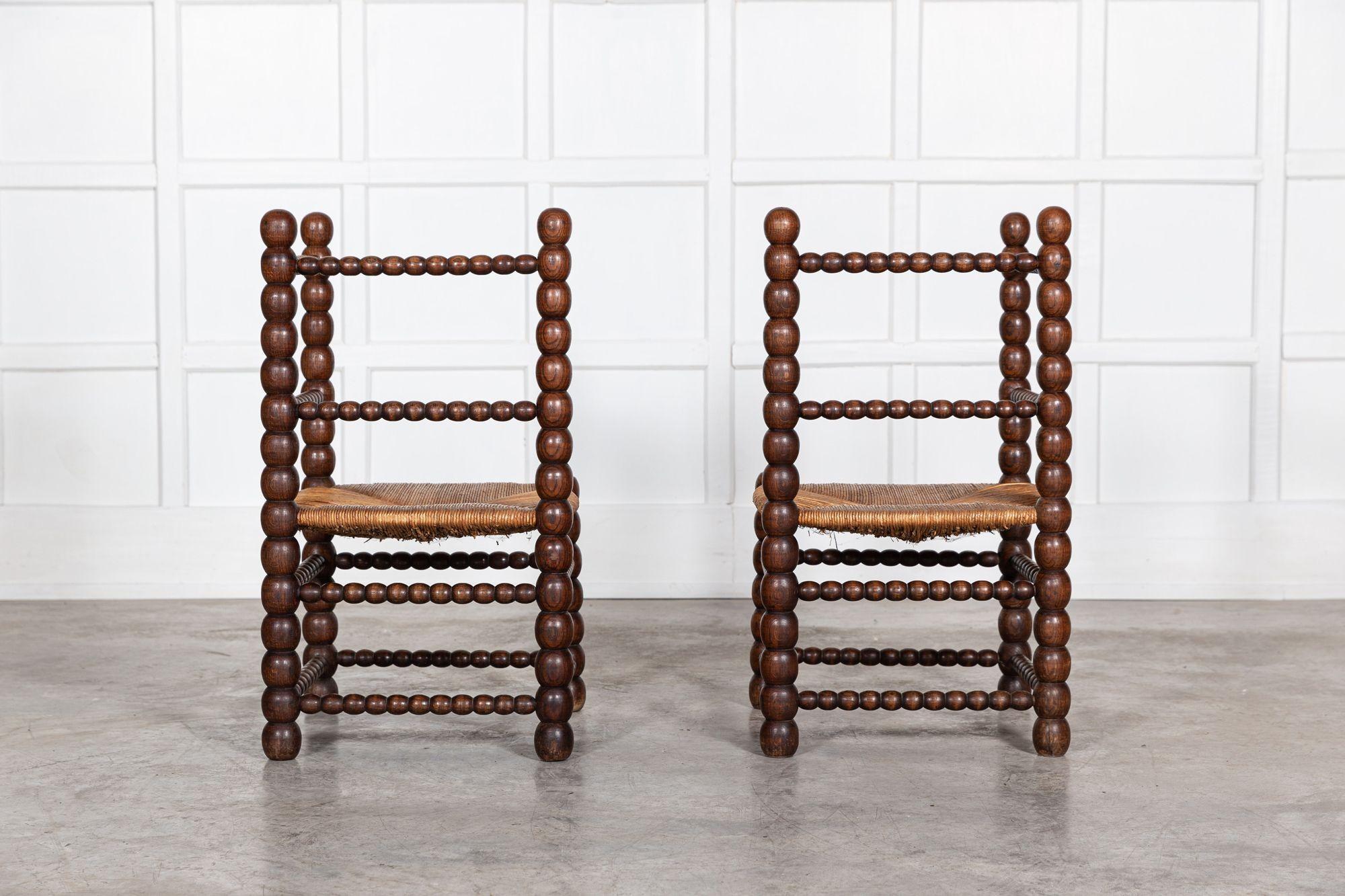 Pair Oversized 19th C French Oak Bobbin Chairs 4