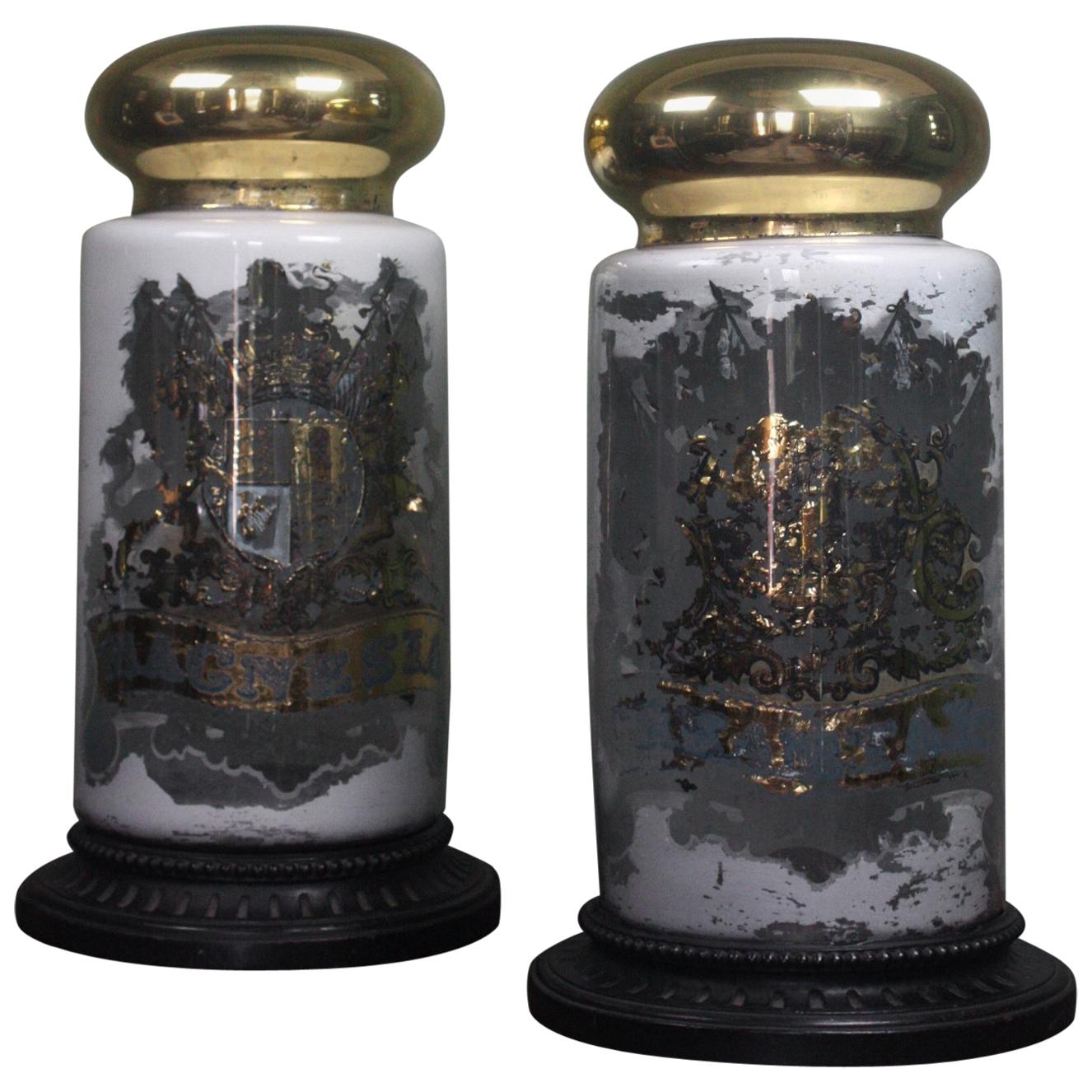 Pair Oversized Chemist Apothecary Species Dispensing Jar Verre Eglomise