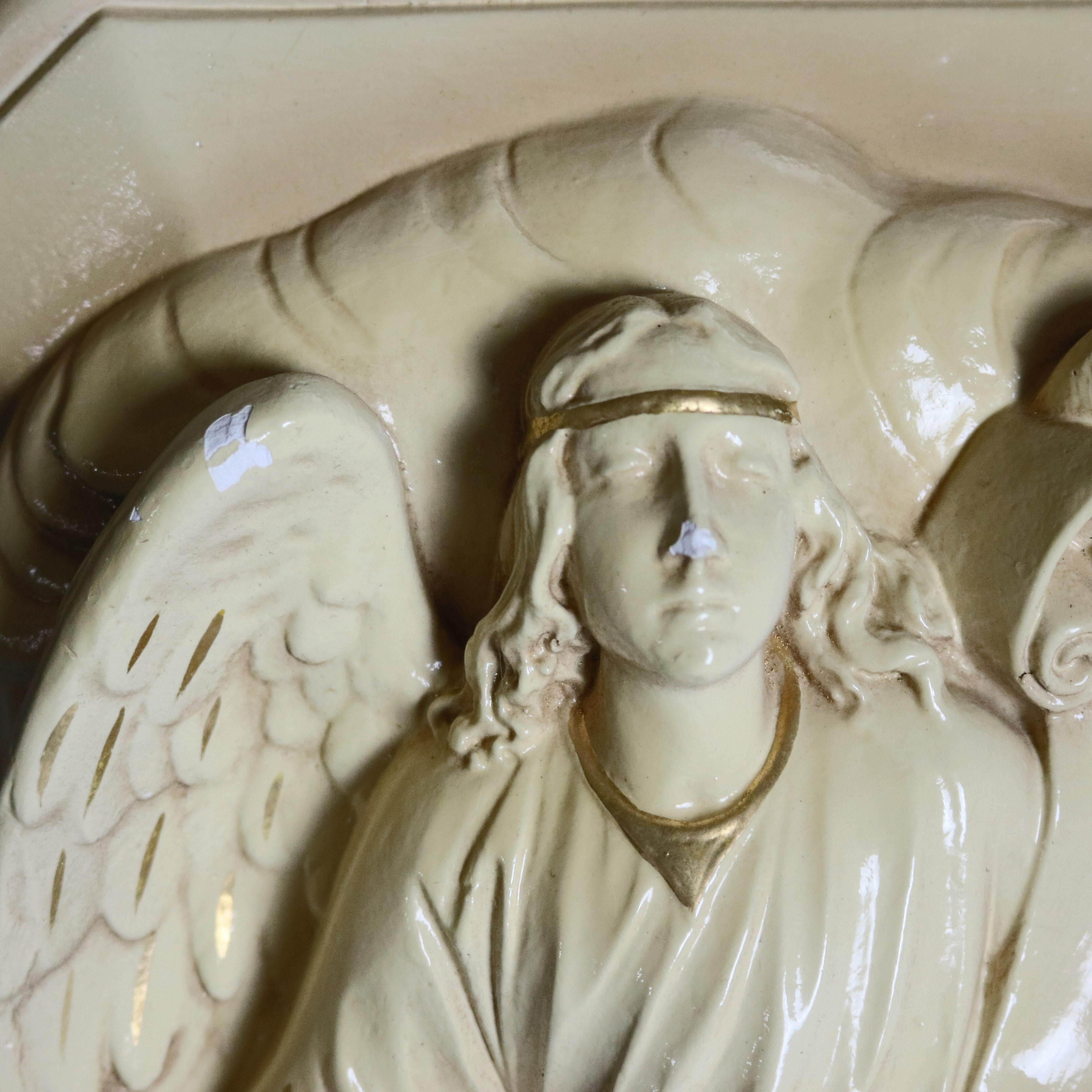 A pair of oversized figural French wall sconces offer chalk ware construction each having parcel-gilt sculpture of Archangel Michael, 20th century

***DELIVERY NOTICE – Due to COVID-19 we are employing NO-CONTACT PRACTICES in the transfer of