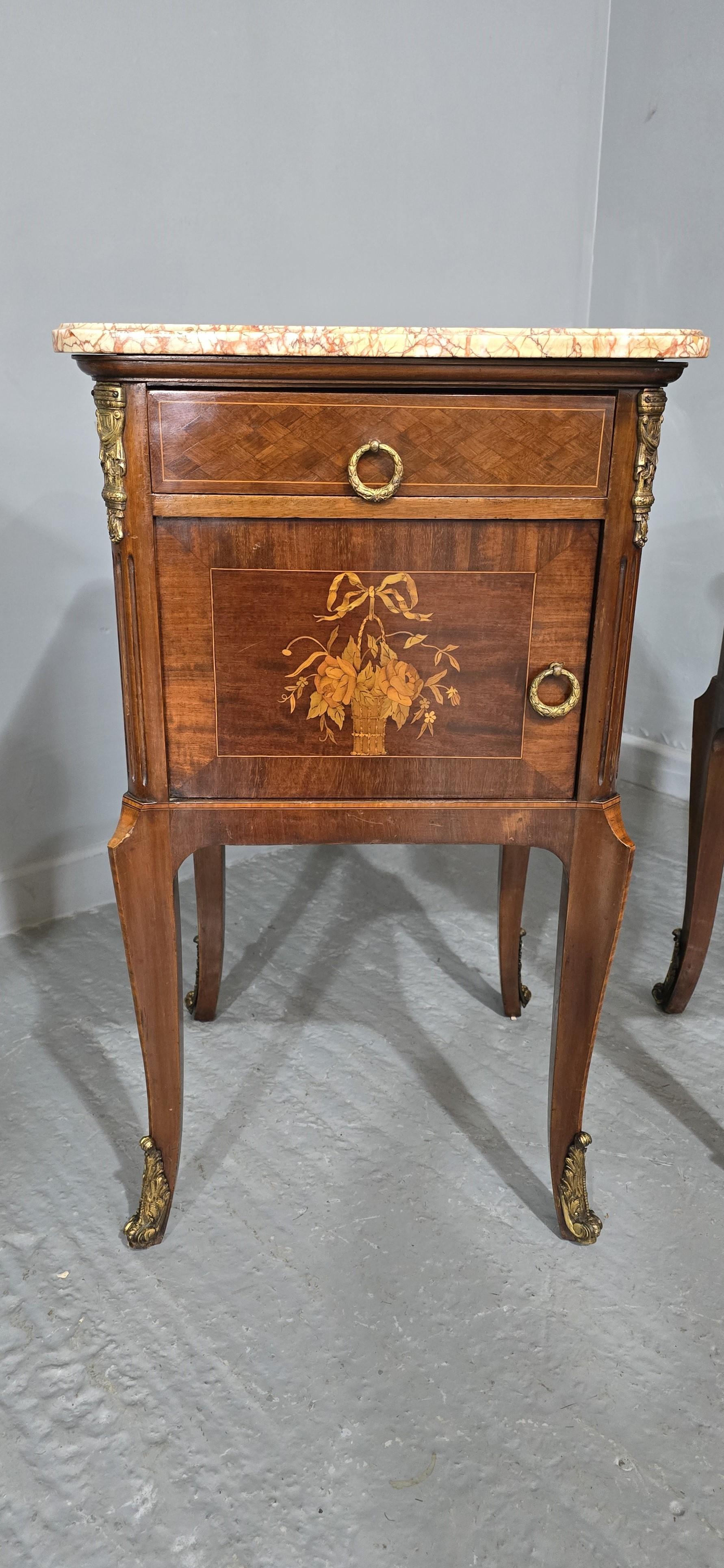 Parquetry Pair Oversized French Bedside Lamp Cabinets For Sale