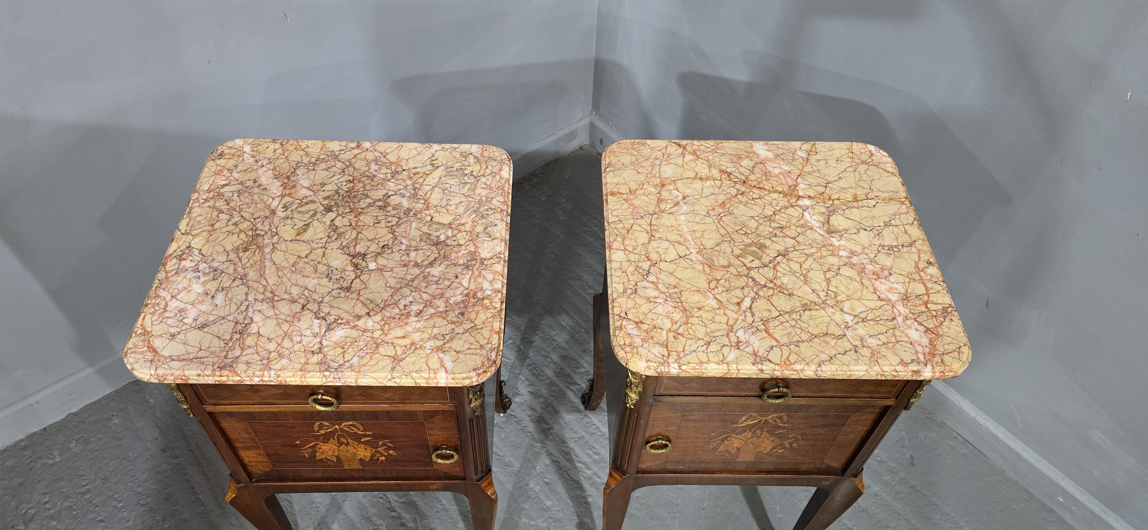 Tulipwood Pair Oversized French Bedside Lamp Cabinets For Sale