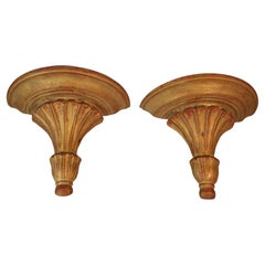 Pair Oversized Gilt Carved Wood Wall Brackets