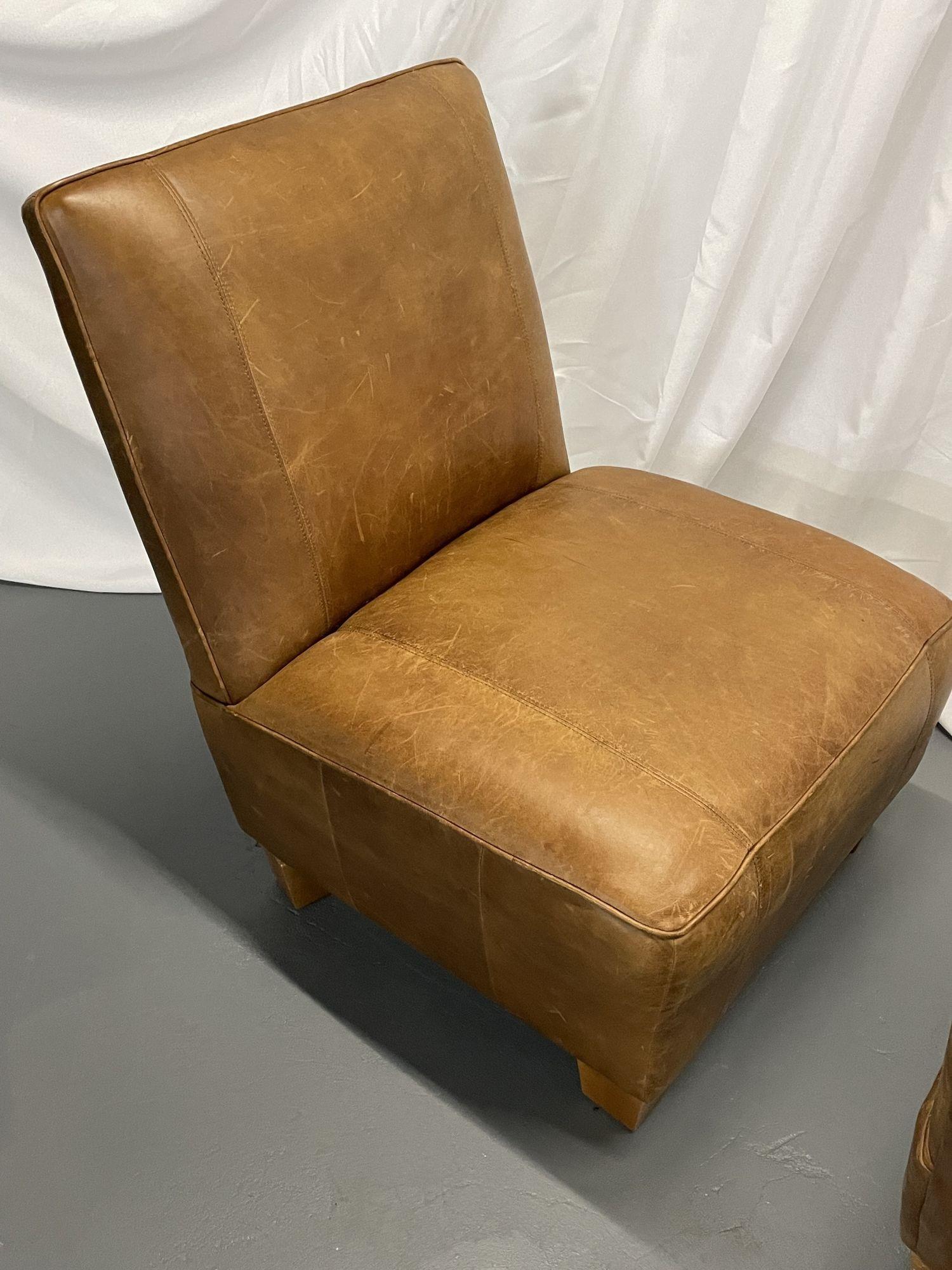 Late 20th Century Pair Oversized Modern American Designer Art Deco Leather Lounge / Slipper Chairs