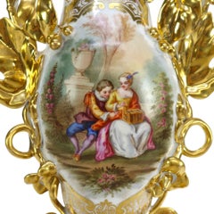 Pair Oversized Old Paris Porcelain Hand Painted & Gilt Scenic Vases c1890