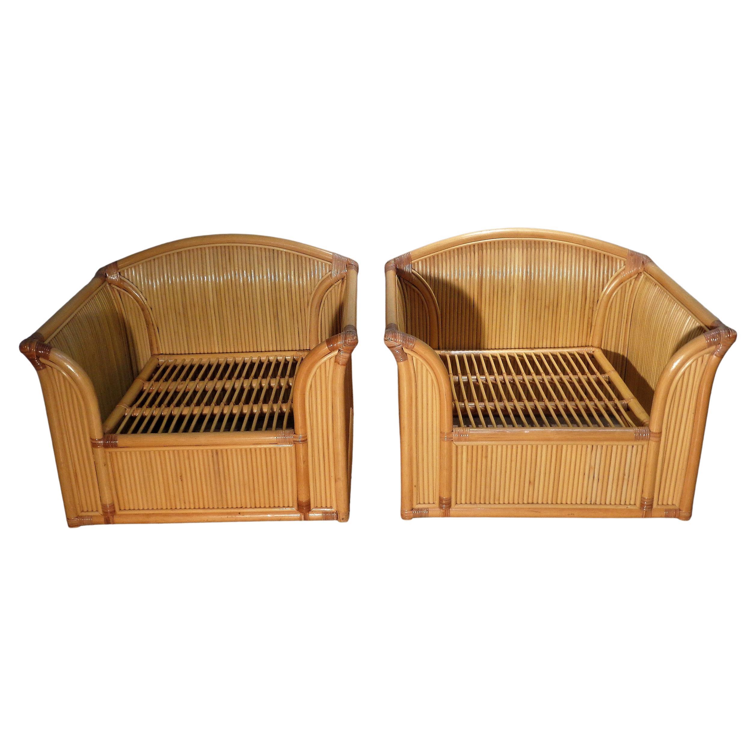  Pair Large Rattan Lounge Chairs, 1970-1980 For Sale 3