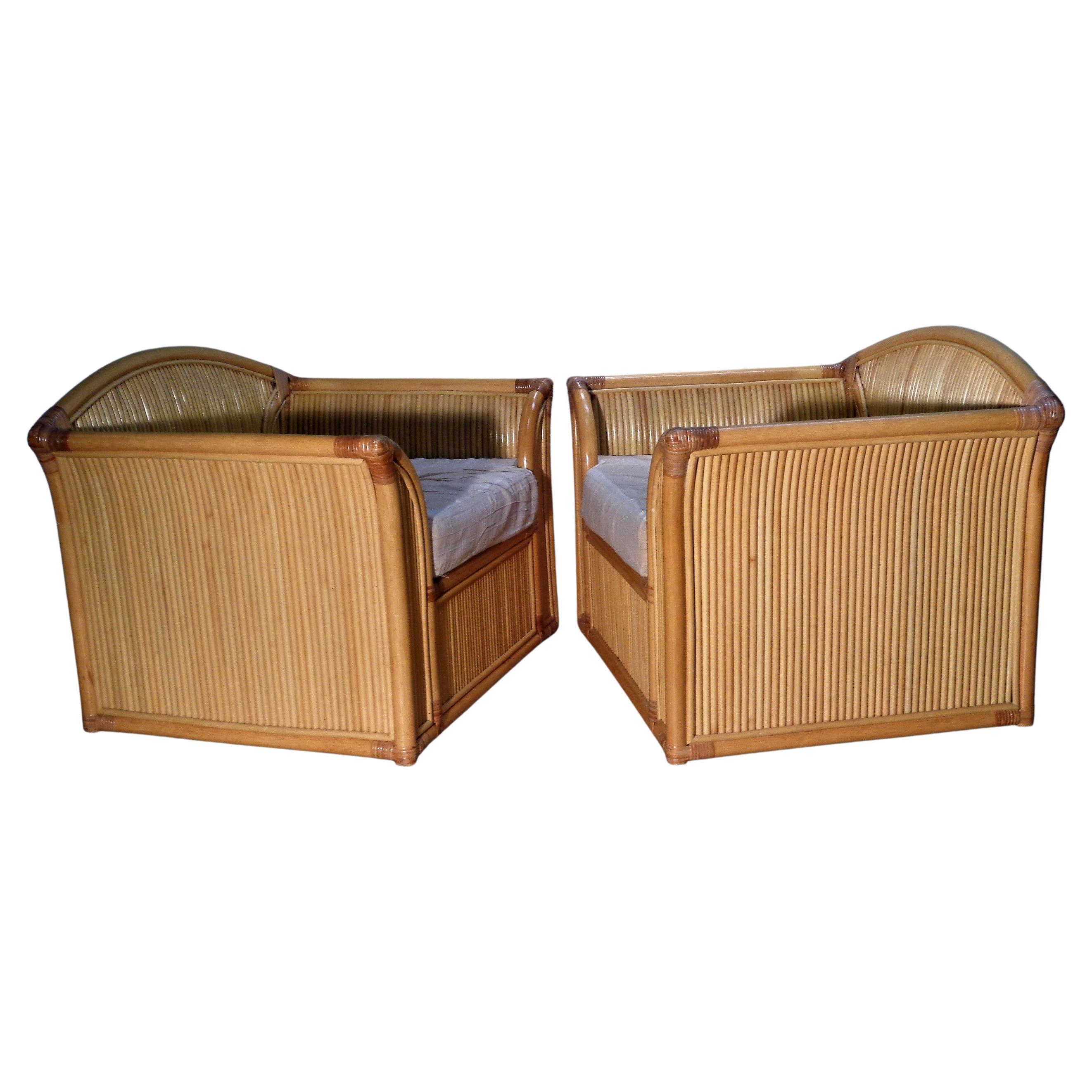  Pair Large Rattan Lounge Chairs, 1970-1980 For Sale 4