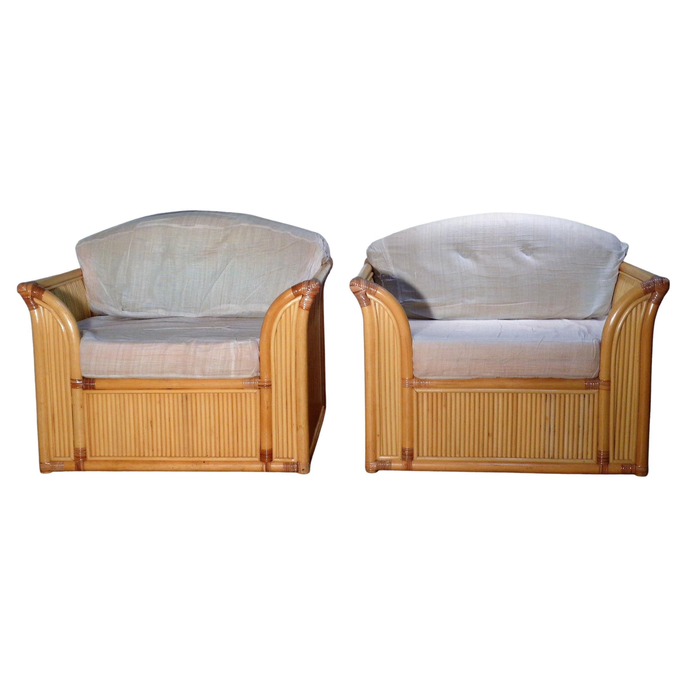  Pair Large Rattan Lounge Chairs, 1970-1980 For Sale 2