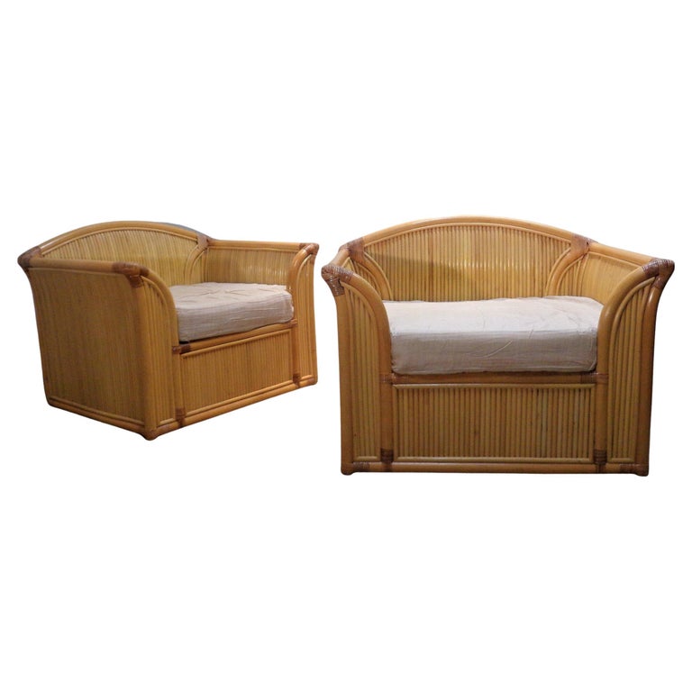 Pair Oversized Rattan Lounge Chairs, Circa 1980 For Sale at 1stDibs