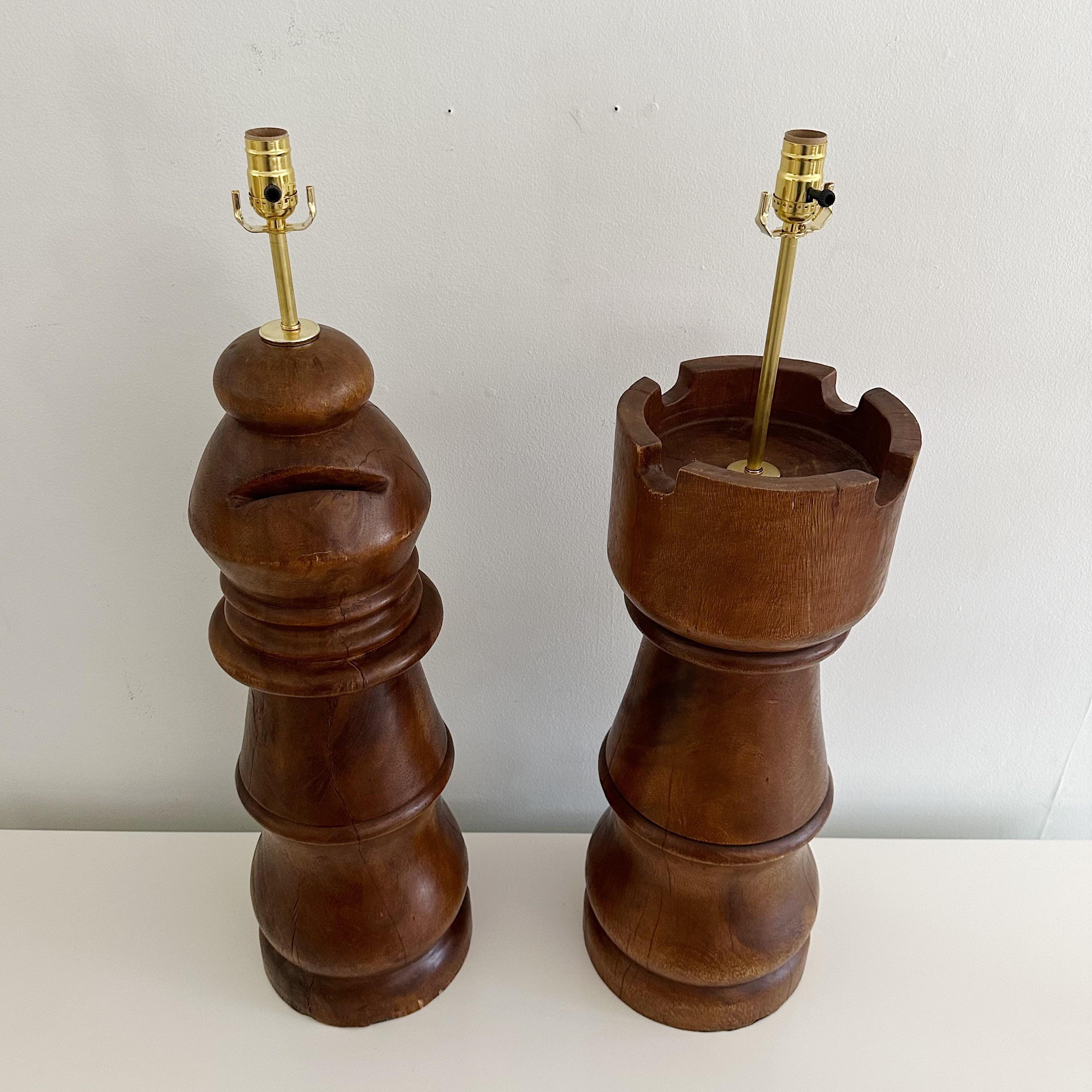 Impressive Pair of Solid Wood Chess Piece Lamps - Rook and Bishop

Elevate your interior décor with this remarkable pair of solid wood chess piece lamps, featuring an intricately crafted rook and bishop. These exquisite lamps, originating from the