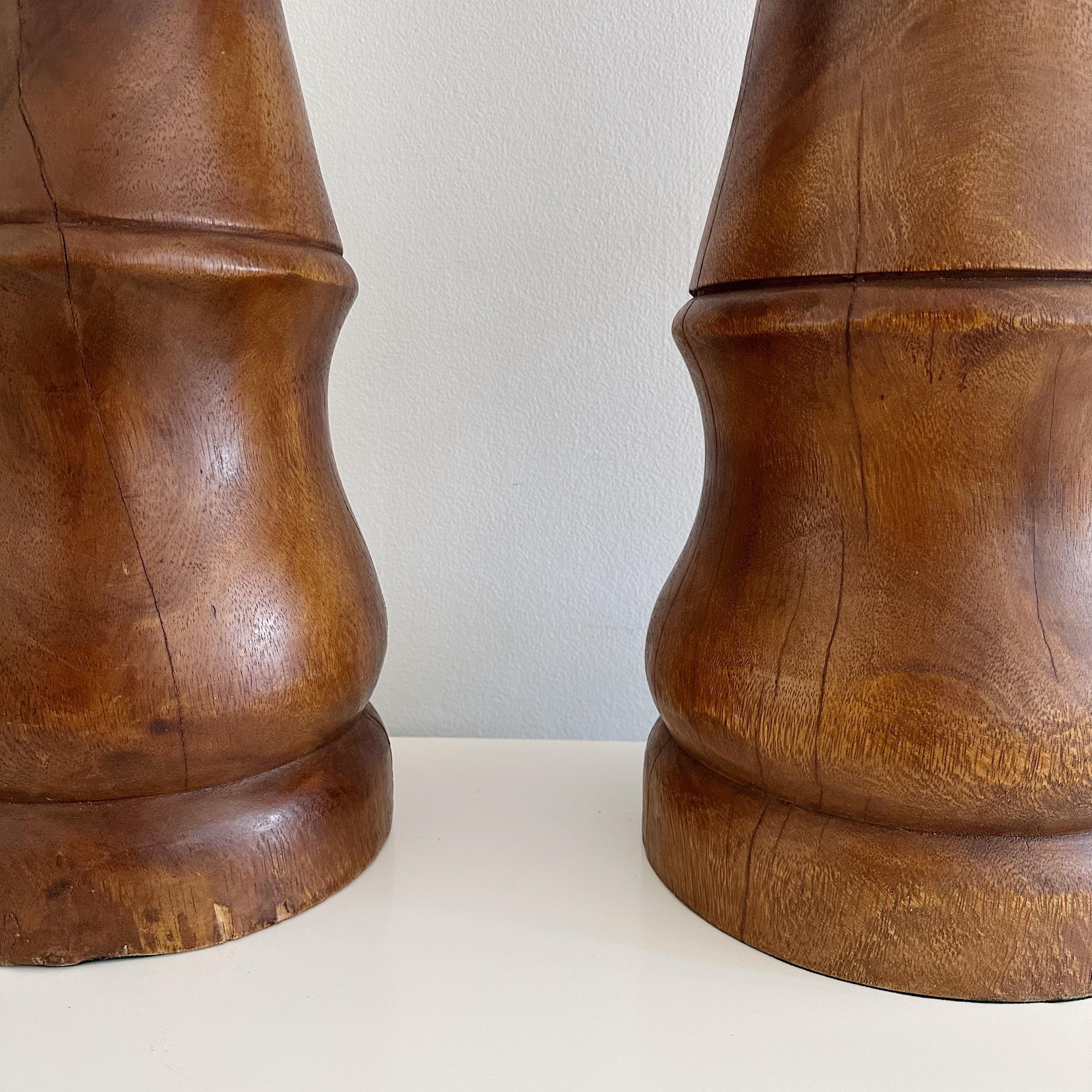 Hand-Crafted Pair Oversized Solid Wood Chess Piece Lamps