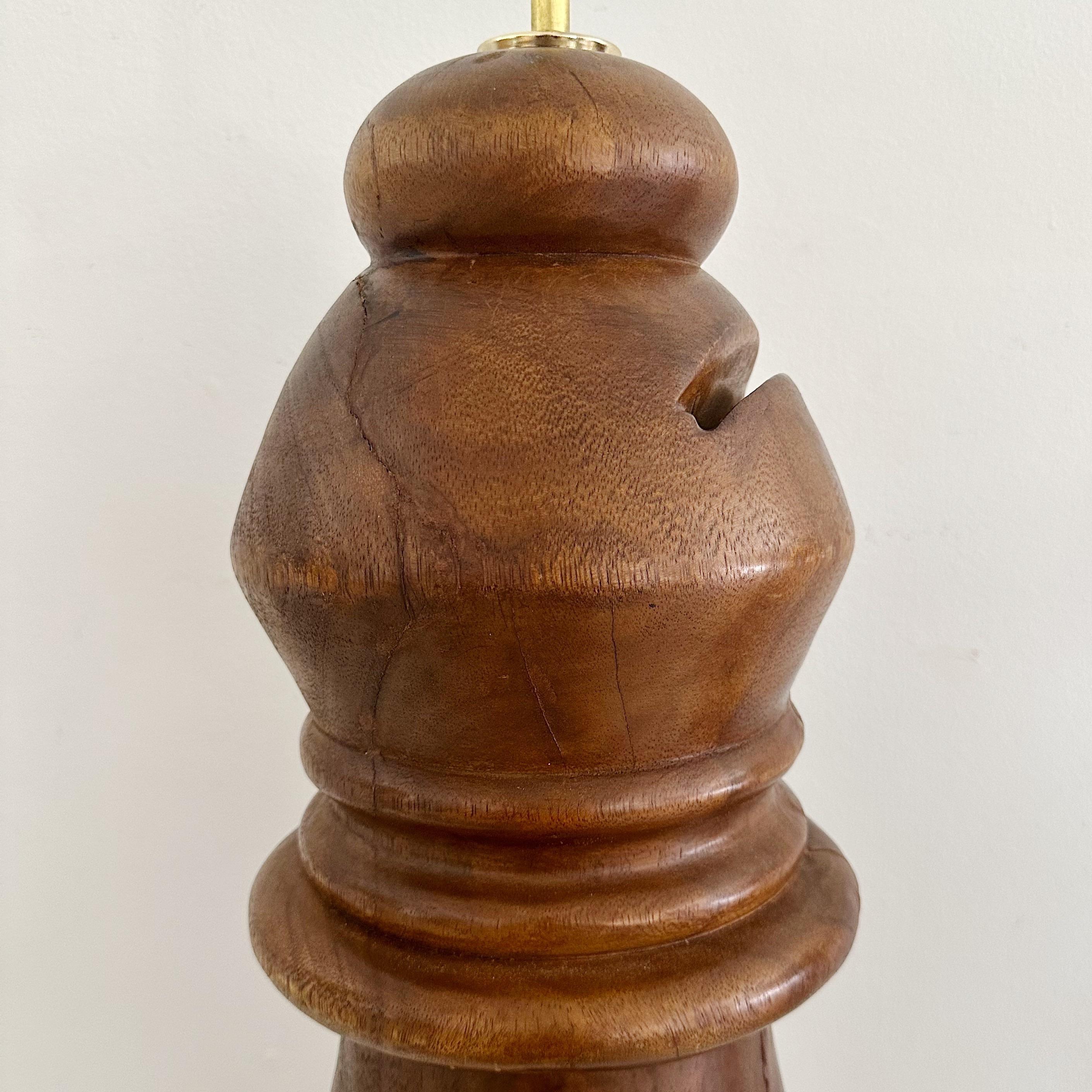 Pair Oversized Solid Wood Chess Piece Lamps In Good Condition In West Palm Beach, FL