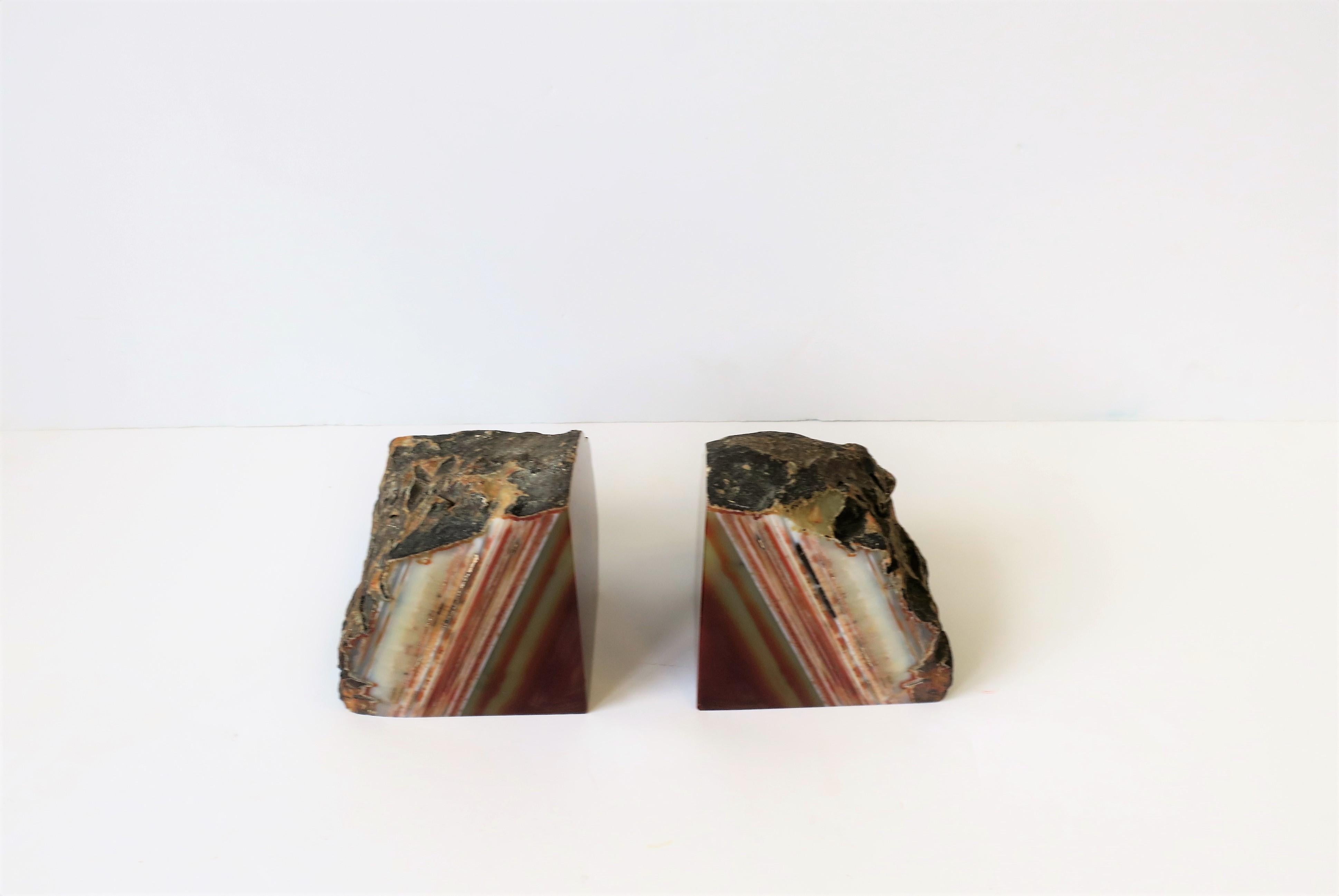 Polished  Red Burgundy Onyx Marble Bookends, Pair