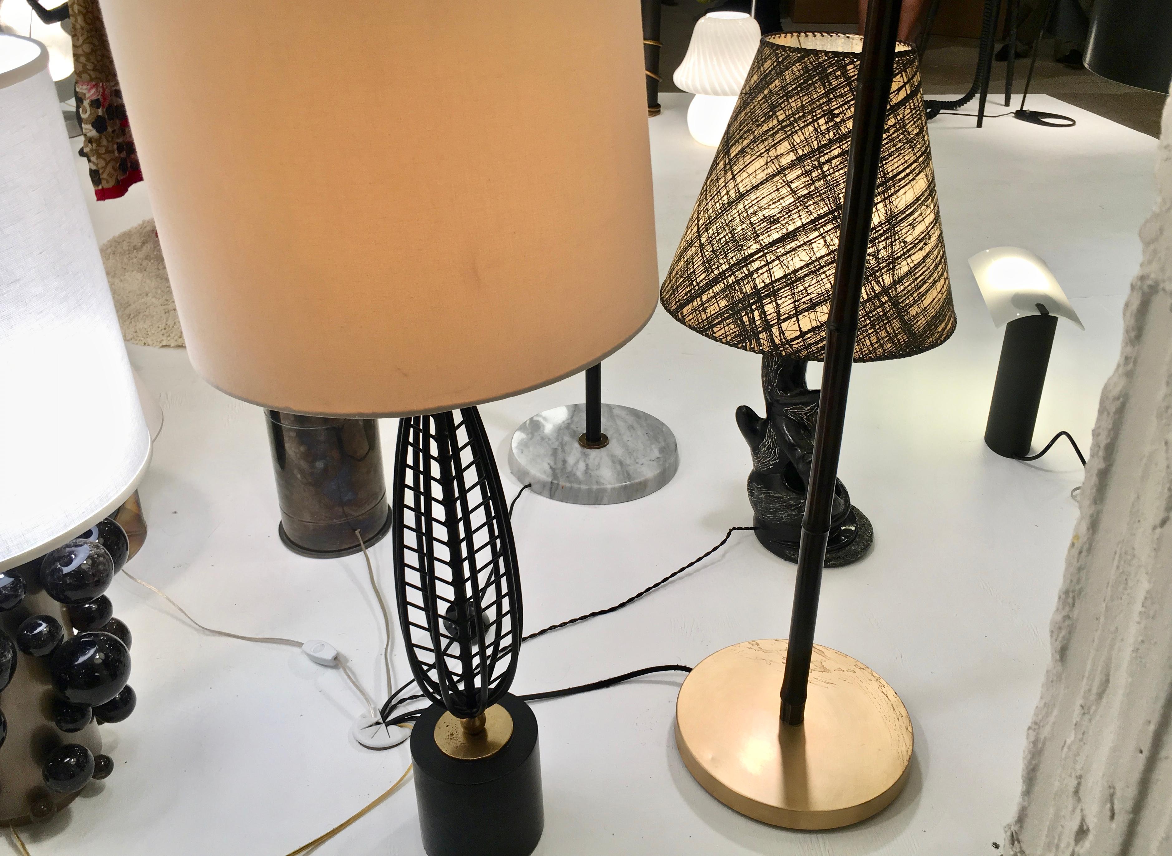 20th Century Pair P. Sanfilippo California Modern Black & White Chalkware Table Lamps, 1950s For Sale