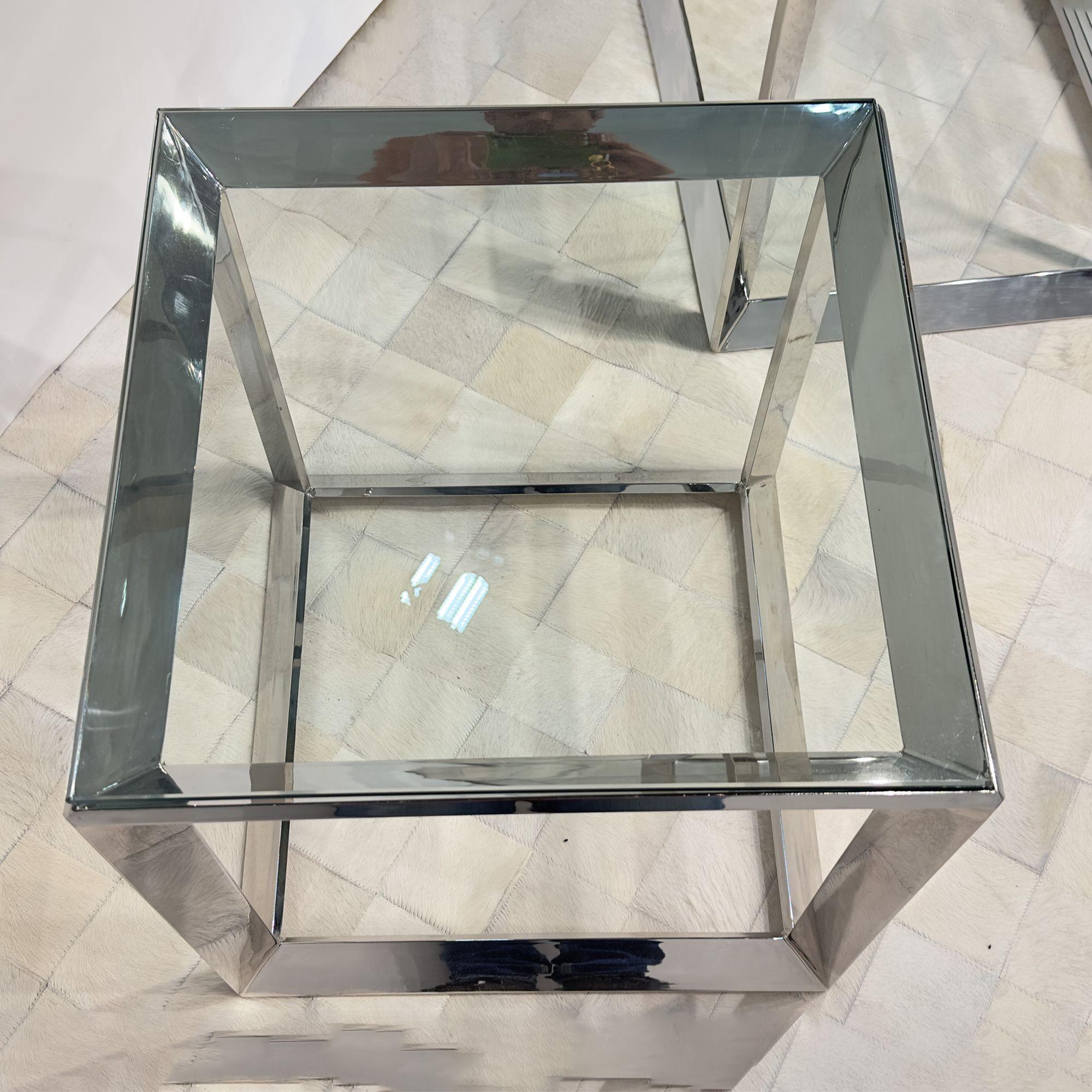 American Pair Pace Chrome and Glass Side/End Tables, 1970 For Sale