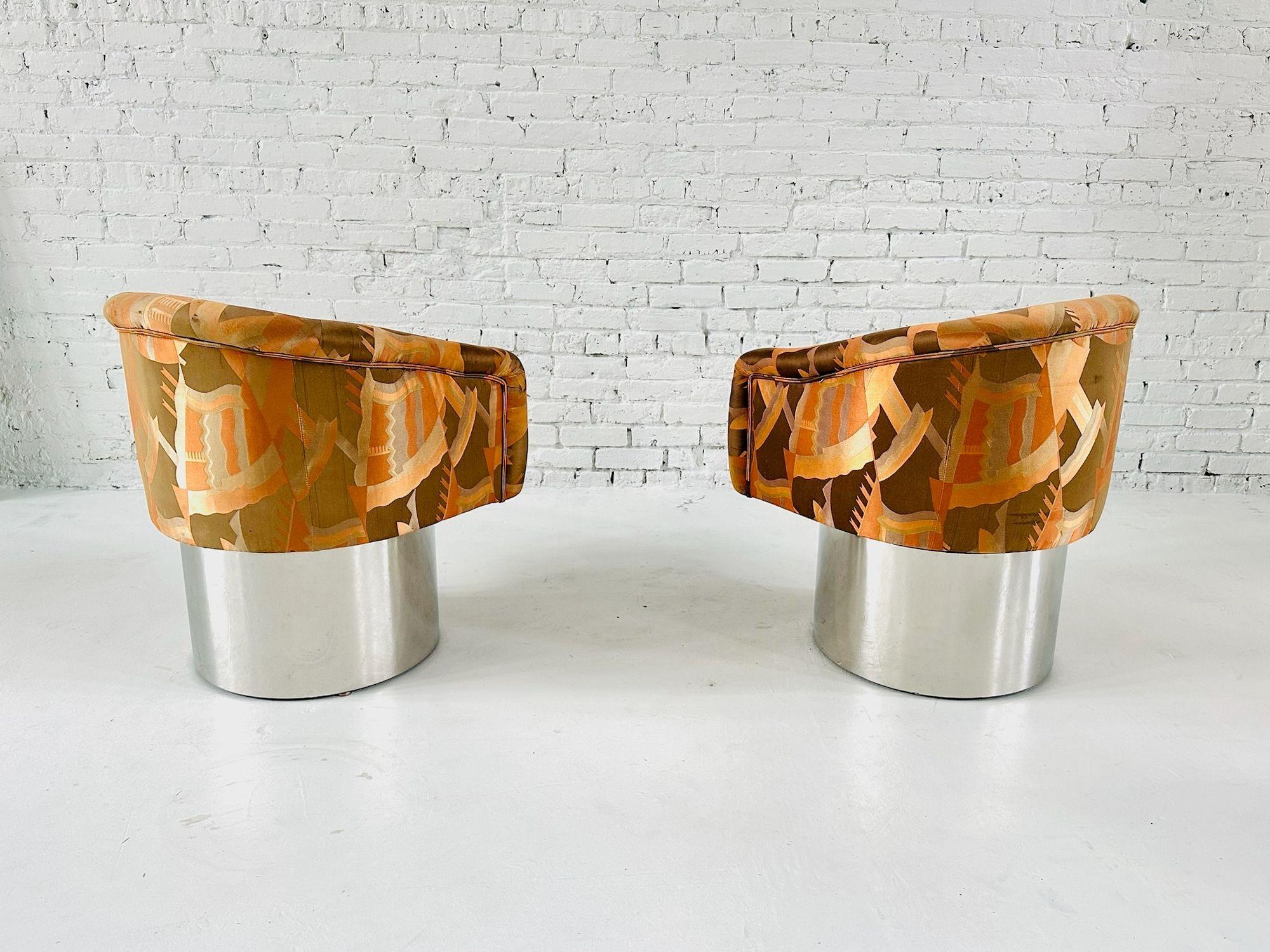Late 20th Century Pair PACE Collection Stainless Steel Swivel Lounge Chairs, 1970 For Sale