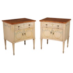 Pair Paint Decorated Burled Walnut Adams Style Schmieg and Kotzian Night Stands