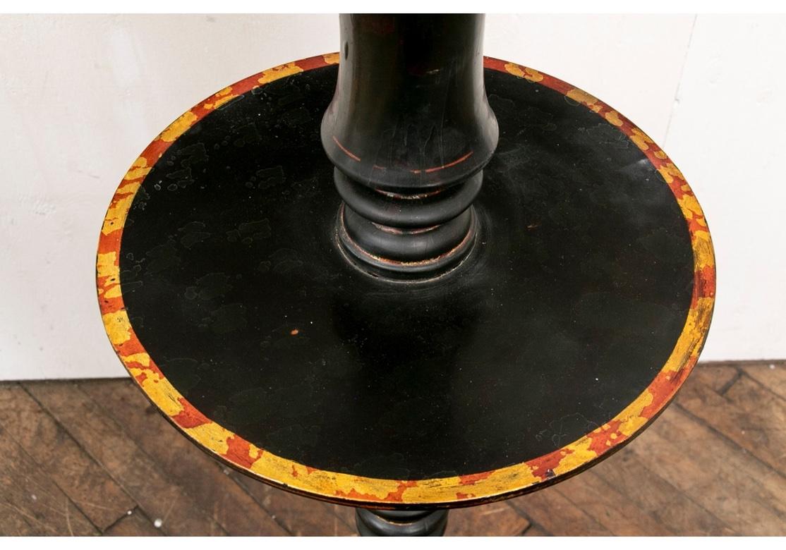 Pair Paint Decorated Ebonized  Floor Lamp Tables  For Sale 4