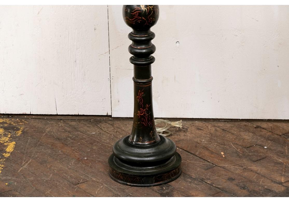 Pair Paint Decorated Ebonized  Floor Lamp Tables  For Sale 6