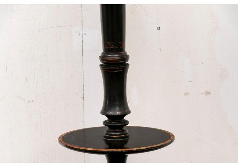 Pair Paint Decorated Ebonized Floor Lamp Tables For Sale at 1stDibs
