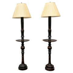 Pair Paint Decorated Ebonized  Floor Lamp Tables 