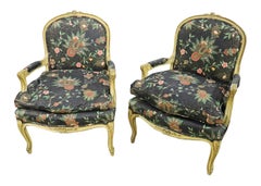Pareja de Sillones Franceses Luis XV Decorados Fauteuils circa 1950s