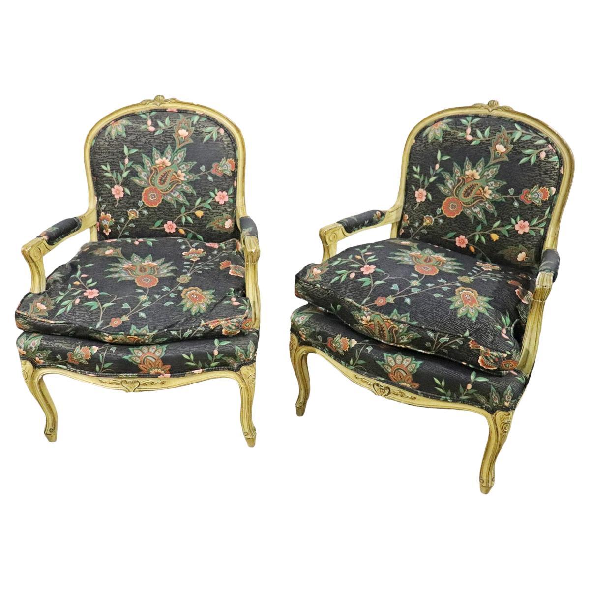 Pair Paint Decorated French Louis XV Armchairs Fauteuils circa 1950s