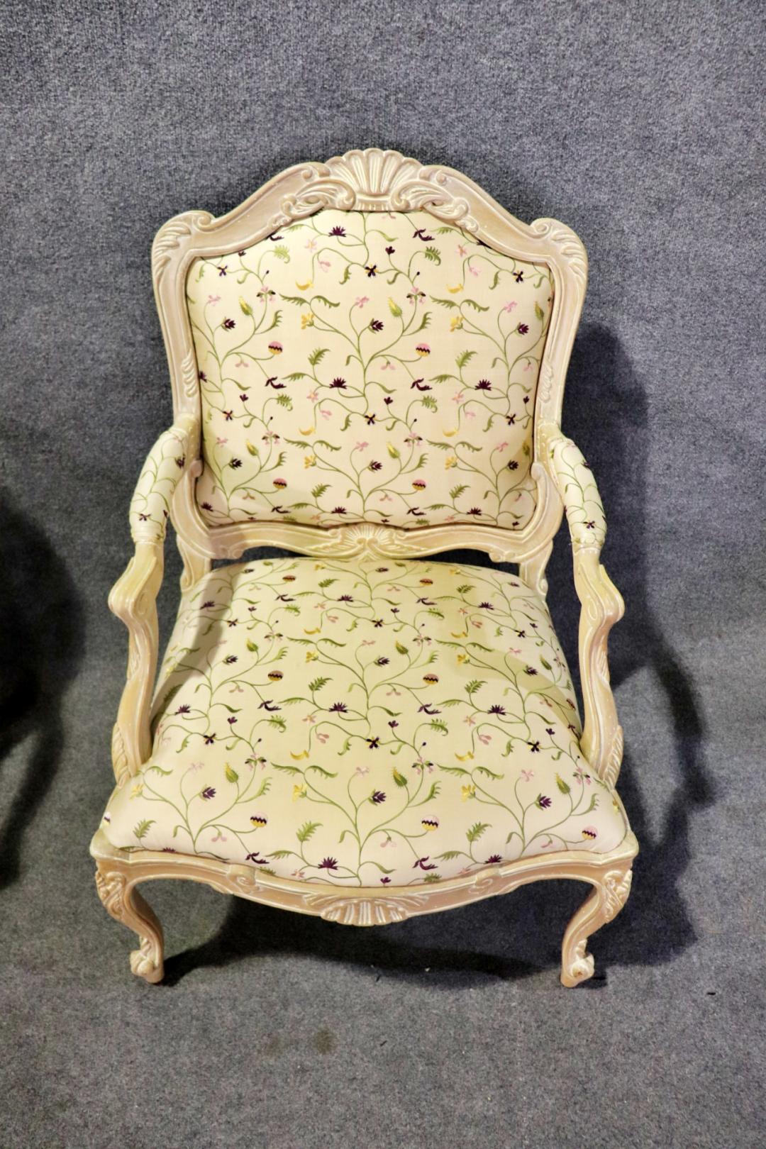 Late 20th Century Pair Paint Decorated French Louis XV Style Armchairs For Sale