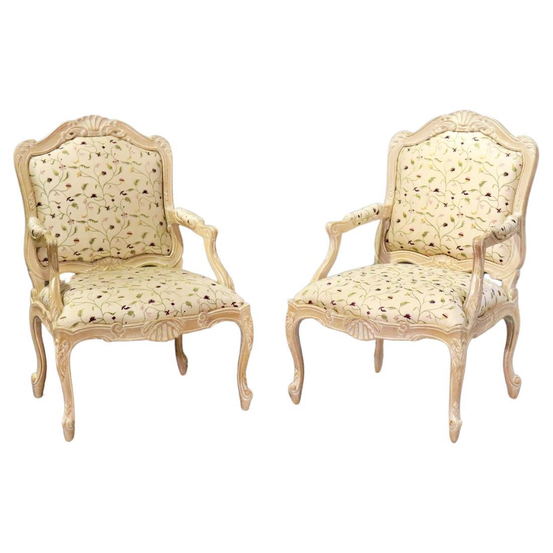 Pair Paint Decorated French Louis XV Style Armchairs For Sale