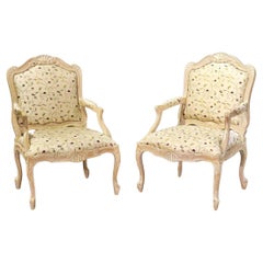 Vintage Pair Paint Decorated French Louis XV Style Armchairs