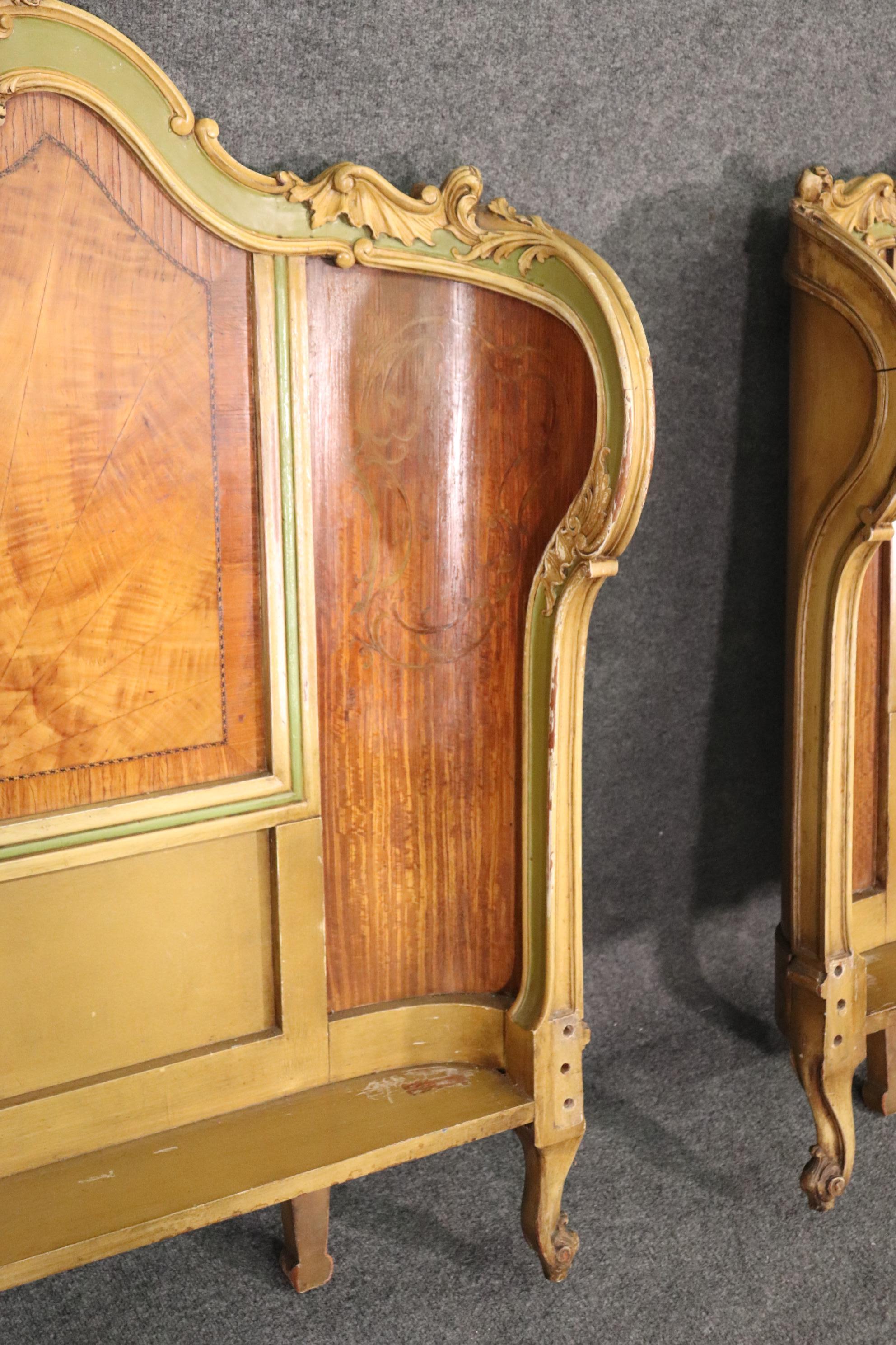 Pair Paint Decorated French Louis XV Style Twin Beds, Circa 1920s 5