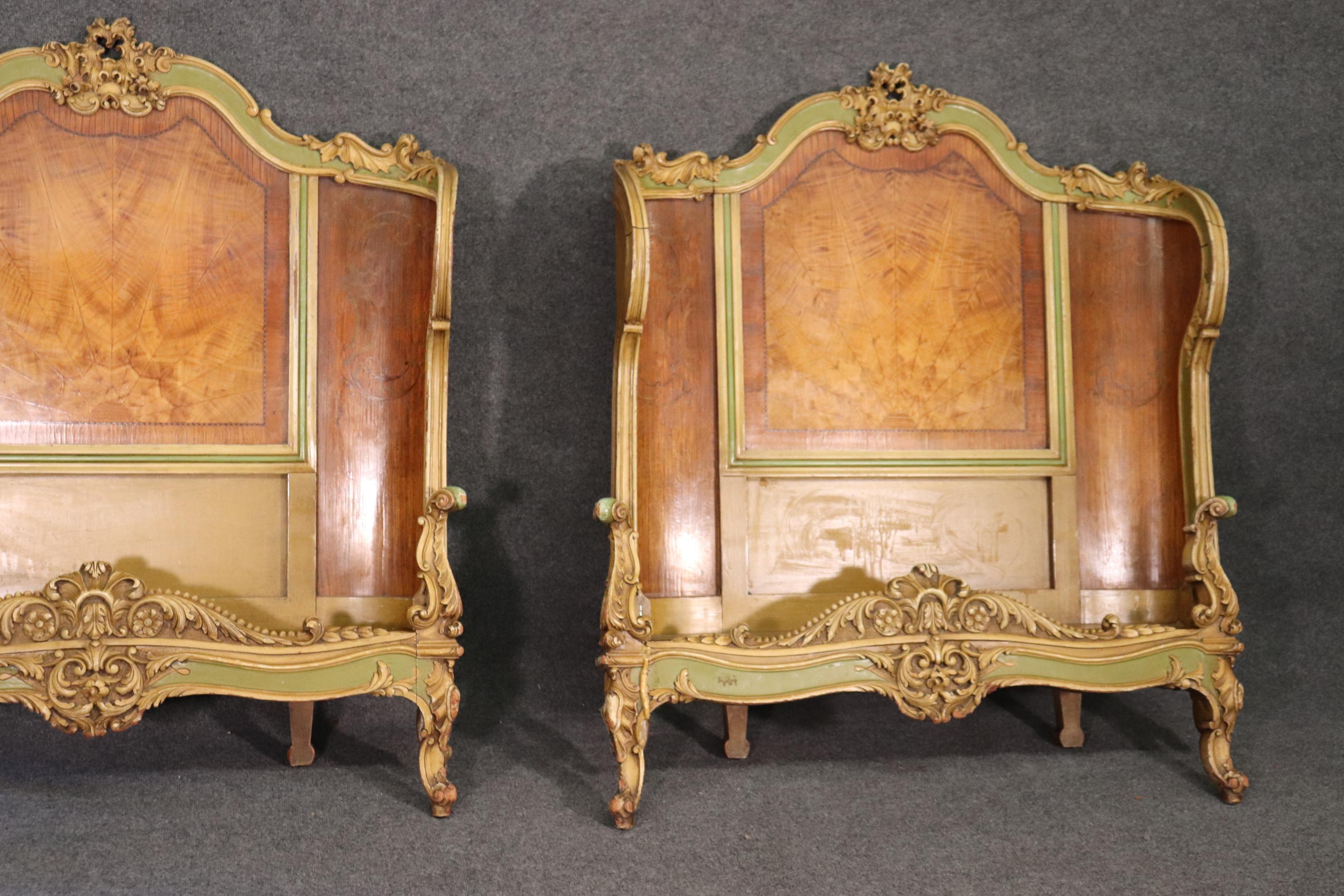 Pair Paint Decorated French Louis XV Style Twin Beds, Circa 1920s 11