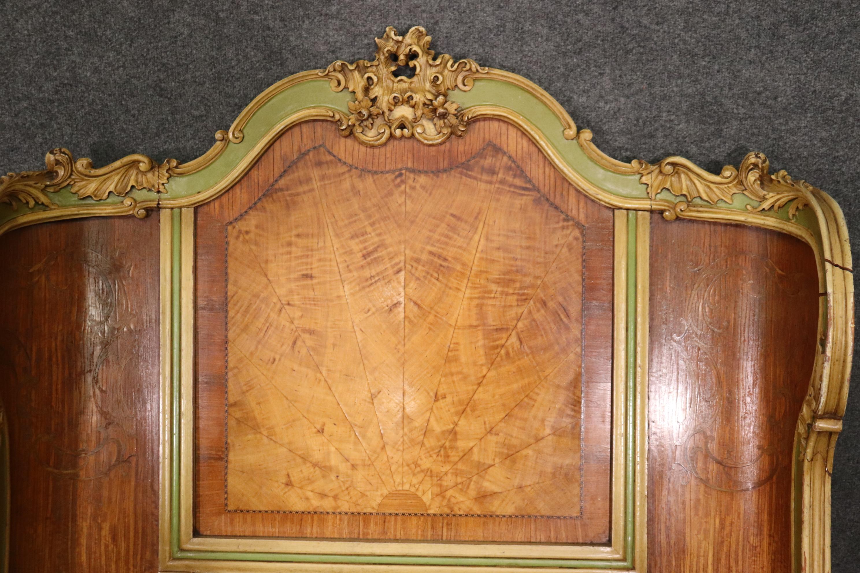 Early 20th Century Pair Paint Decorated French Louis XV Style Twin Beds, Circa 1920s