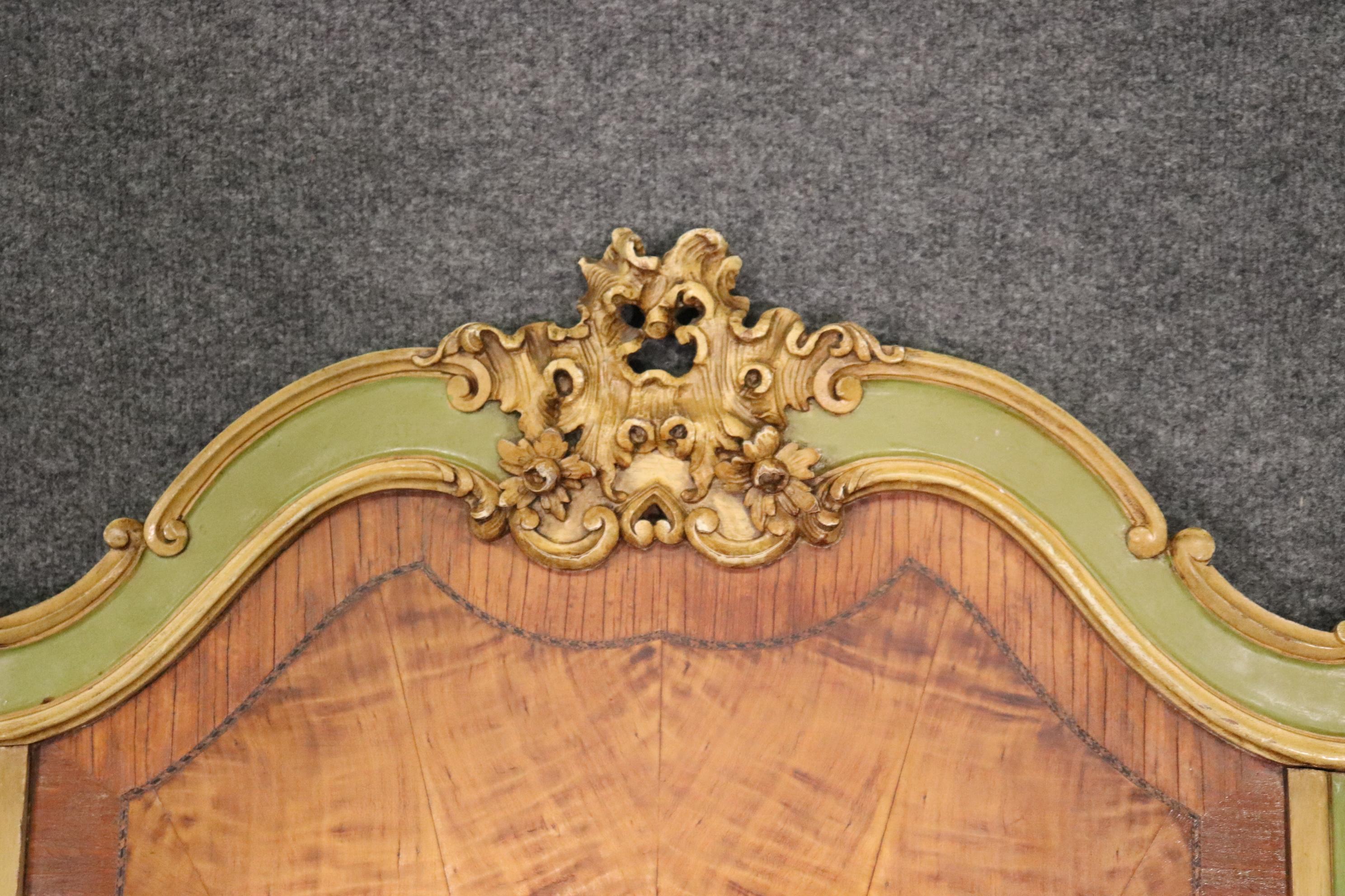 Walnut Pair Paint Decorated French Louis XV Style Twin Beds, Circa 1920s